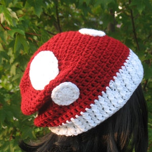 Mushroom Hat/ Crochet Slouchy Mushroom Beanie/ Unisex Knit Fairy Hat/ Super Mushroom Beret/ Toadstool Hat/ Red Mushroom Halloween Costume