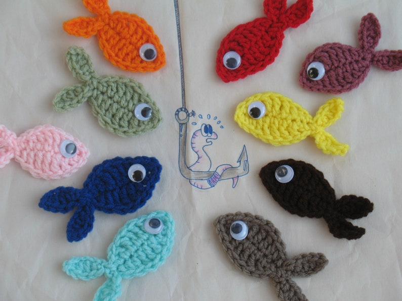 Fish Rainbow Colored Fish Home decor Fish Appliques Crochet Small Fish Unique Handmade Sea Creature Embellishment Scrapbooking