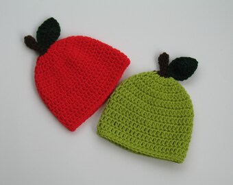 Apple Hat/ Crochet Red Apple Hat/ Baby Photo Prop/ Infant Green Apple Hat/ Toddler Apple Beanie/ Adult Apple Hat/ Men Womens Winter Beanie