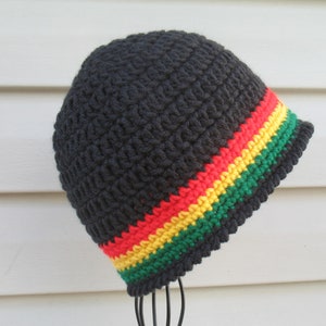 Rasta Beanie Hat/ Unisex Rasta Hat/ Crochet Jamaica Reggae Hippy Boho  Hat/ Red Yellow Green Black Stripes Hat/ Pan Asian Knit Rasta Hat
