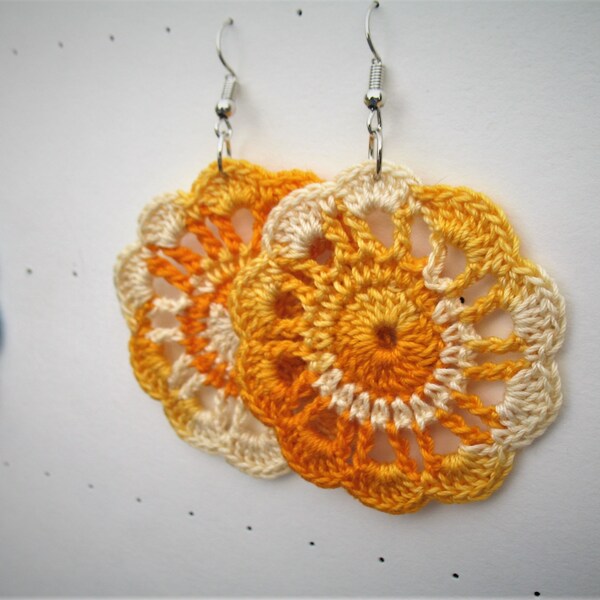 Crochet Earrings/ Doily Mandala  Fashion Earring/ Prayer Earring/ Floral Earrings/ Dangle Earrings/ Knit Flower Earrings/ Mothers Day Gift