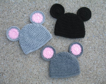 Bonnet souris / bonnet gris souris / Bonnet oreille de souris noire au crochet / Bonnet Mickey Mouse en tricot / accessoire photo bébé / chapeau bébé animal / chapeau pour tout-petits