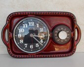 Ceramic wall clock, kitchen clock, kitchen timer, working clock, red brown clock, Dugena electric wall clock, unique clock, retro clock