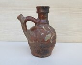 Small pitcher decor, brown ceramic decor, shabby kitchen decor, primitive decor, rustic decr, gift, gift idea, vintage, farm house decor 124