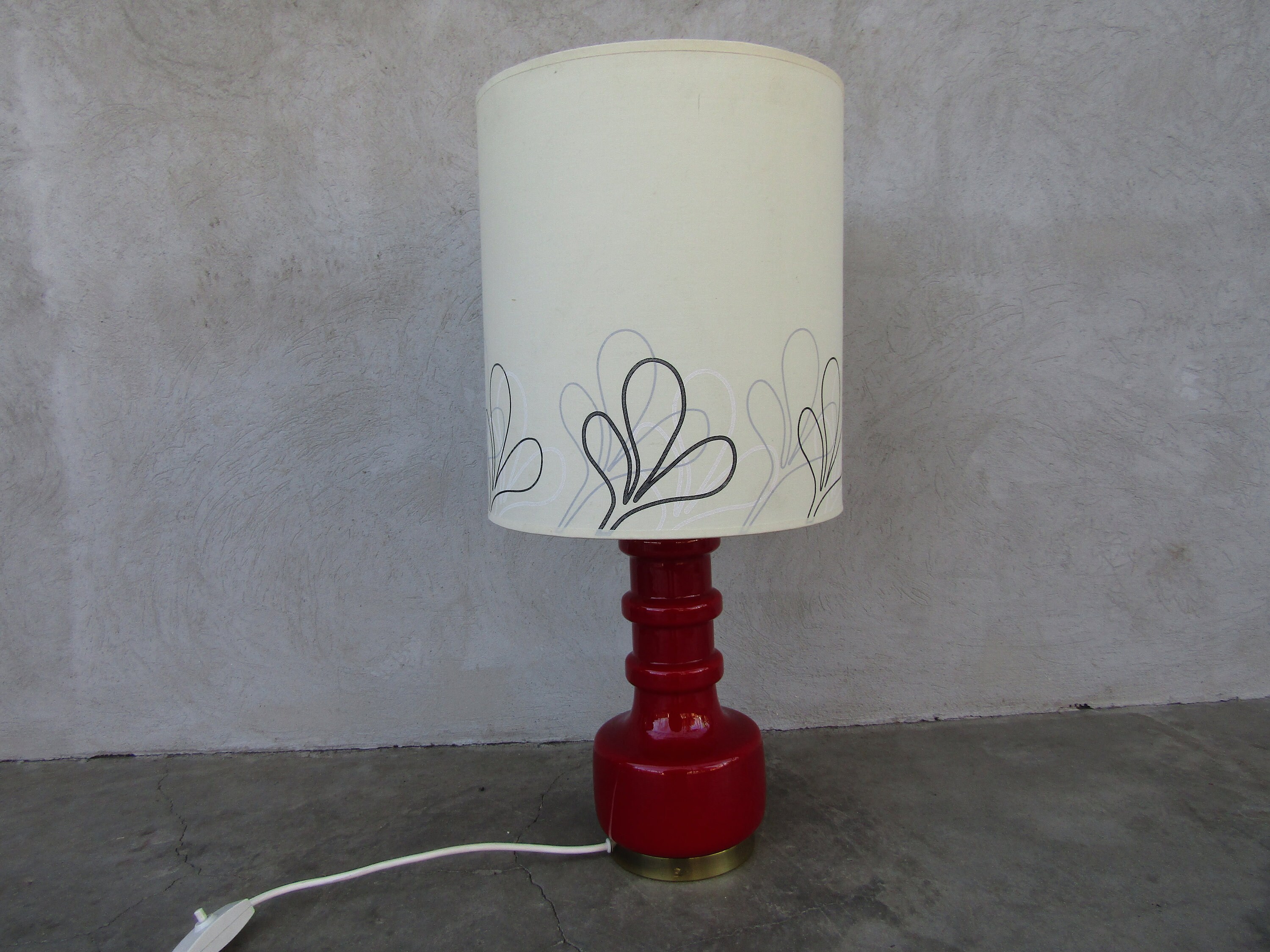 Red ceramic night lamp bedside lamp vintage flowers lamp Etsy