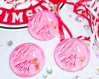 MADDYMARIEPAINTS &quot;Shake It, Girl&quot; OFFCIALLY LICENSED University of Alabama® 2.25&quot; Gameday Button | The Original Pink Gameday™