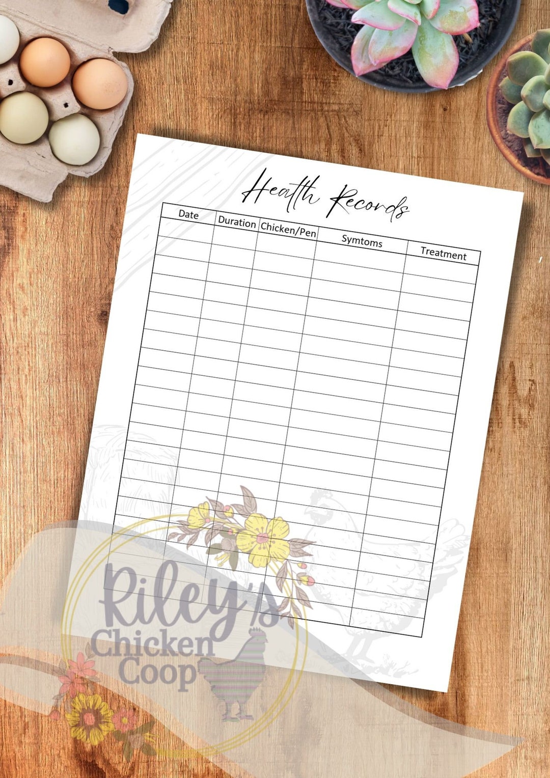 Curated visual reference: Picture Idea: Chicken Health Records Bird Records Bird Medication Log Chicken