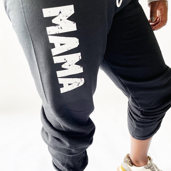 Mama | Black Sweats | Comfy Pants | For Mother's | Women Pants | Large Print | Adjustable | Draw String | Joggers | Around the House | Gym