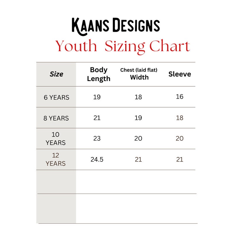 sizing chart for youth clothing sweaters