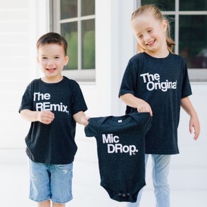 Announcement | Baby Top | Unisex Clothing | Toddler Pregnancy | Women Shirt | T-Shirt Original | Mic Drop Tee | Remix | Matching for Sibling