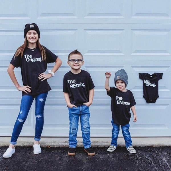 Matching Clothing | Announcement | Family | Unisex Shirt | Twin Sibling Tee | Girl Top | Men | Boys | Woman | The Original Remix® | Pregnant