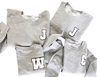 Custom Family Crew Sweatshirt: Customize Letter Patch, Matching, Pocket Style, Unisex Clothing