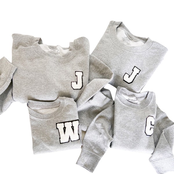 Family Crew | Family Outfit | Pocket Style | Single Letter | Family Patch | Crew Sweatshirt | Coordinate | Matching | Mini Letters | Custom