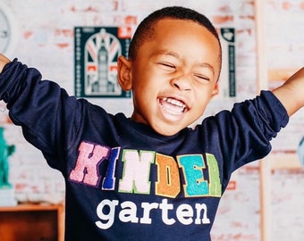 Personalized Kindergarten Shirt: Chenille Patch, First Day of School