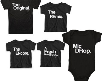 Family Set of 5 | Birthday Shirts | Arcade Party | DJ Dad | Daddy and Me | Mama Tees | Unisex Clothing | The Original The Remix The Encore®
