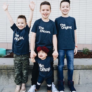 Matching Navy Sibling Shirts: The Original, The Remix, The Encore
