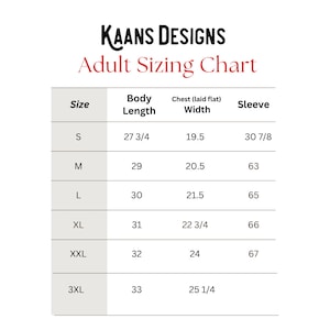 sizing chart for adult clothing sweatshirts