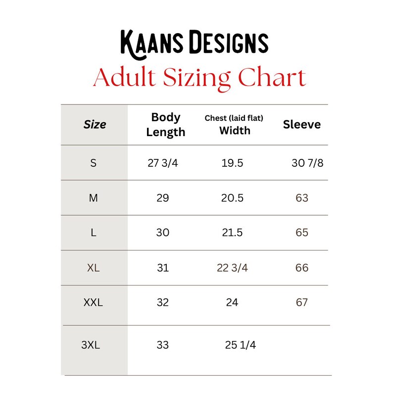 sizing chart for adult clothing sweatshirts