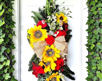 Guirlanda de Girassóis, Decoração Amarela para Porta em Estilo Fazenda, Guirlandas Estilo Cottage Core