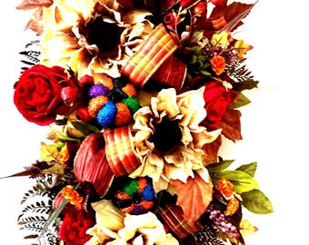 Fall Wreath with Sunflowers for Front Door, Autumn Sunflower Door Decor, Farmhouse Grapevine