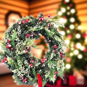 Traditional Pine Cedar Holiday Wreath: Farmhouse Chic Evergreen Decor for Christmas, Winter