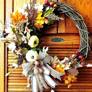 Fall Wreath with Pumpkins Farmhouse Door Decor Peony Wreath Rustic
