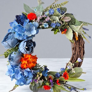 Summer Wreath for Front Door, Door Wreath, Peony Wreath, Farmhouse Wreath