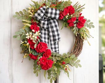 Summer Wreath for Front Door, Romantic Cottage Farmhouse Decor, Everyday Floral Wreath