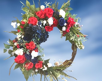 4 juli-kransar, Americana-dekor, rödvita blå dörrdekorationer, lantlig stil