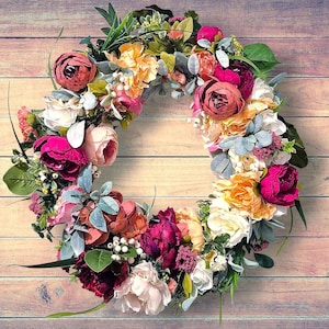 Pink Peony Summer Wreath: Farmhouse Door Decor