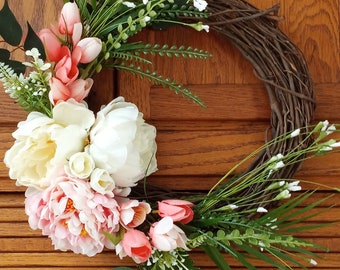 Summer Wreath for Front Door Peony Wreath Tulip Wreath Spring Wreaths Summer Wreaths Farmhouse Wreath Wreaths Door Wreath Outdoor Everyday