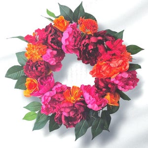 Summer Wreath, Peony Wreath, Red Wreath,  Farmhouse Door Decor