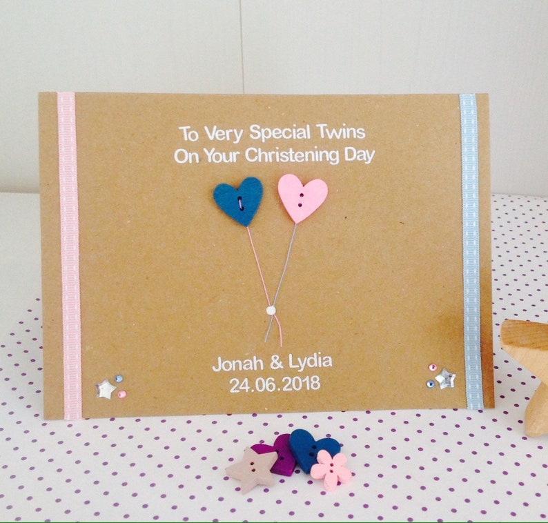 Baptism Card Personalised Handmade Christening Girl or Twins Boy