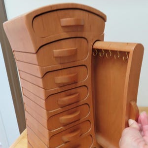 Handmade Cherry Wood Jewelry Box, Bandsaw Design, Necklace Holder