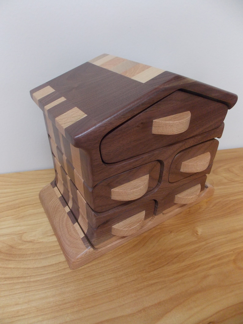 Large Handmade Walnut Wood Jewelry Box Walnut and Oak Bandsaw Jewelry Box Jewelry Box Women/'s Jewelry Box Men/'s Walnut Jewelry Box