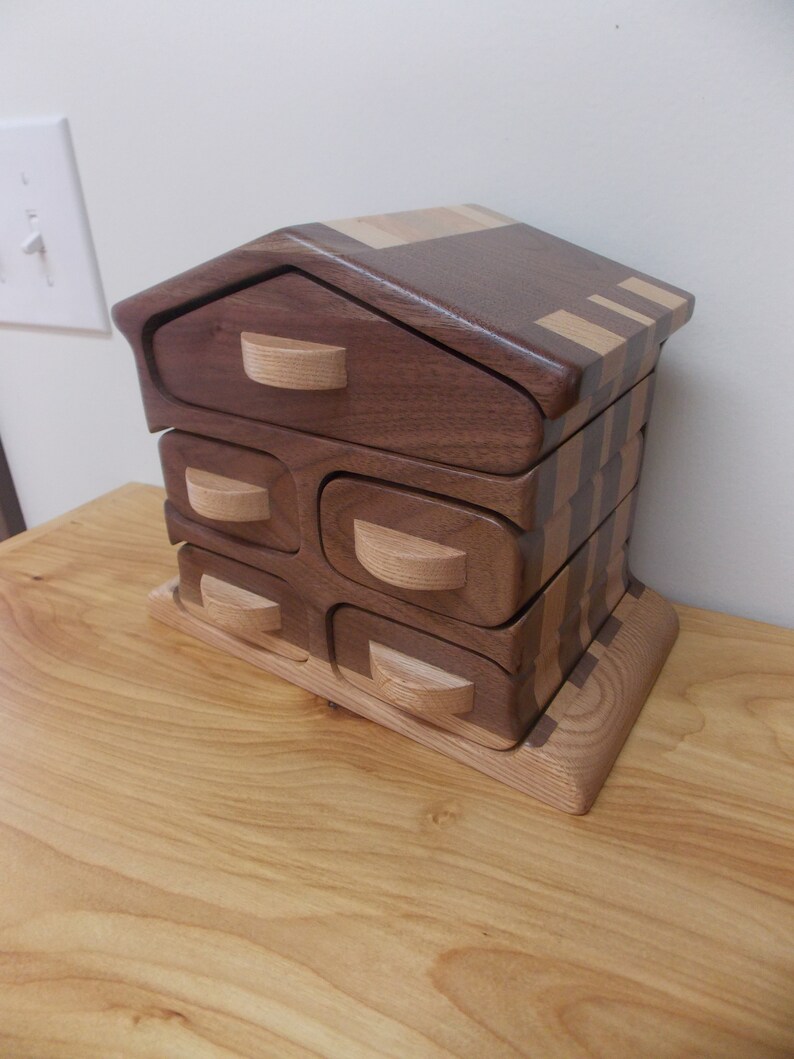 Large Handmade Walnut Wood Jewelry Box Walnut and Oak Bandsaw Jewelry Box Jewelry Box Women/'s Jewelry Box Men/'s Walnut Jewelry Box
