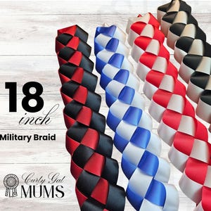 Homecoming Mum Braid | Custom Texas High School Ribbon | Spirit Braid for Mums & Garters | Satin Acetate Double Color Accent  Military 18&quot;