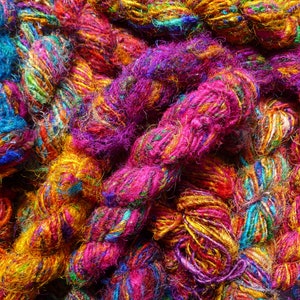 Sari silk yarn recycled SPECIAL OFFER 3 x hanks  - recycled silk yarn - sari silk waste yarn