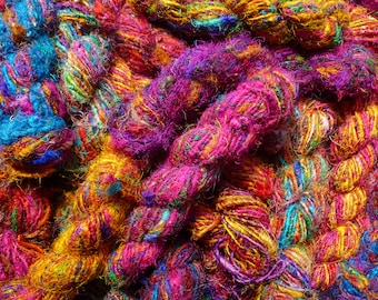 Recycled Sari Silk Yarn Full Hank – Hand Spun Waste Silk Fibres for Crafts