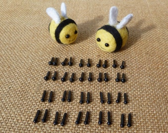 Ojos de juguete, 10 pares (sin parte trasera), negros, 3 mm - 4 mm, mini, miniatura, para animales y fieltro con aguja.