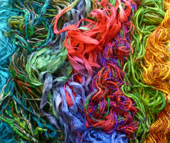 Sari silk mixed bag of ribbon and yarn - boho yarns