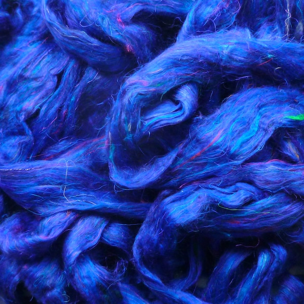 Sari silk waste sliver - beautiful royal blue - sari silk roving -silk roving -wet felting silk fibres - needle felting silk fibres -