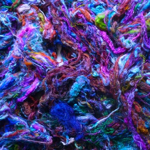 Sari silk fibre batt - purples/pinks/blues/greens/rusts/etc multi colour silk fibers - mixed fibre art - needle felting - wet felting