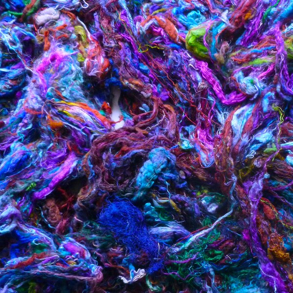 Sari silk fibre batt - purples/pinks/blues/greens/rusts/etc multi colour silk fibers - mixed fibre art - needle felting - wet felting