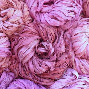 Sari silk ribbon - recycled sari silk ribbon - rose petal pink - sari silk waste ribbon silk yarn