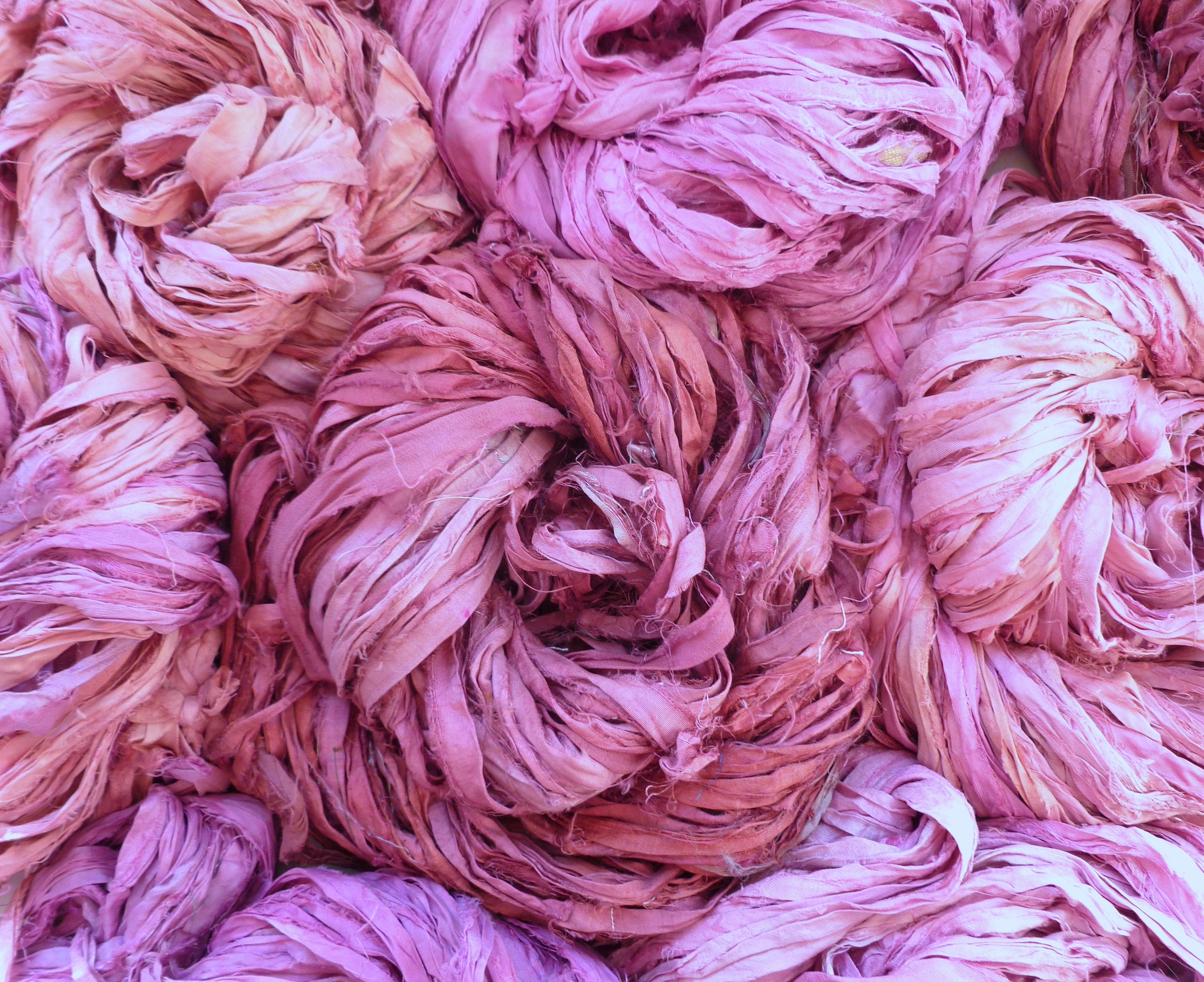 Sari Silk Ribbon Recycled Sari Silk Ribbon Rose Petal Pink Sari Silk Waste  Ribbon Silk Yarn 