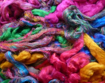 Sari Silk Roving 2m Mixed Colours, Felting Fibre