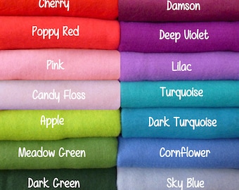 2 Pre-Felt Sheets 100% merino wool – 31 Colours for felting craft - 8x10” approximately