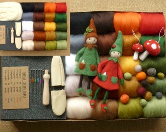 Beginner needle felting kit - Autumn felting kit - elf needle felting starter kit - felted toadstools - wool felted fairy kit starter kit