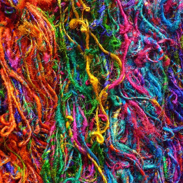 Sari silk yarn Choose any colour recycled sari silk yarn 5m per lot - multicolored silk yarn - sari silk waste yarn - silk yarn